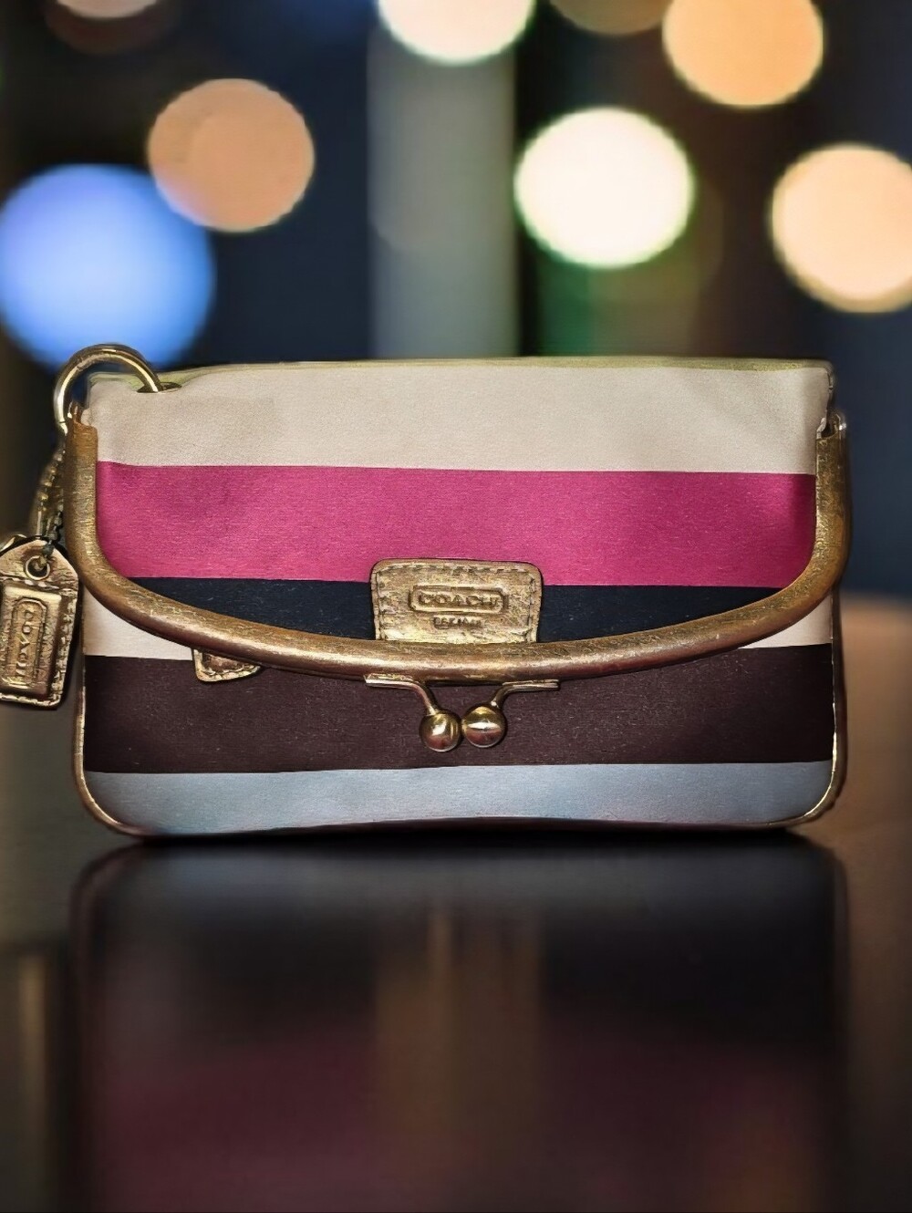 Coach Legacy Stripe Kisslock Pouch/Clutch